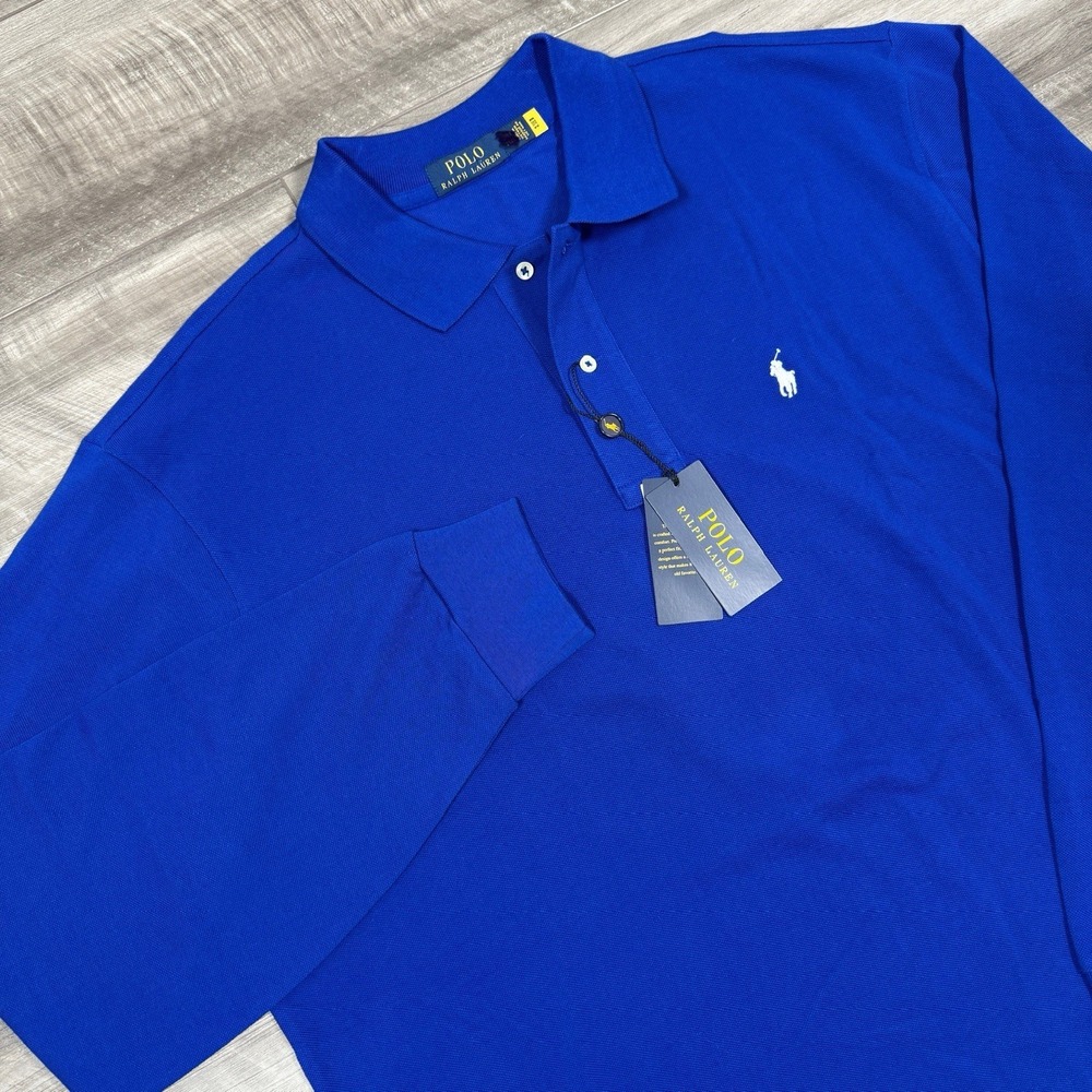 POLO RALPH LAUREN Mens Big & Tall Long Sleeve Mesh Polo Shirt‎ Blue Size 2XB NEW